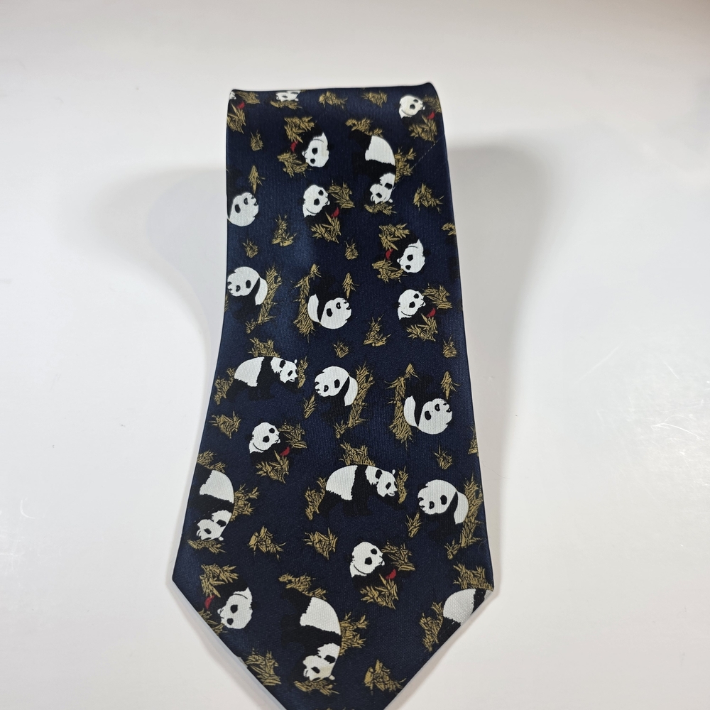 Navy Panda Pattern Tie Rene Chagal - Picture 2 of 7